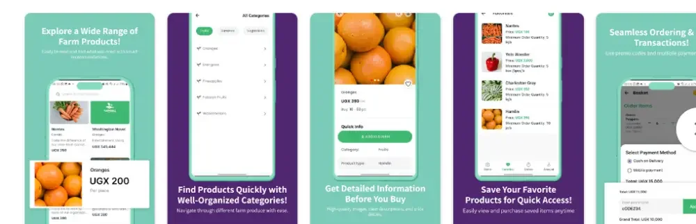 Farmsell app screens
