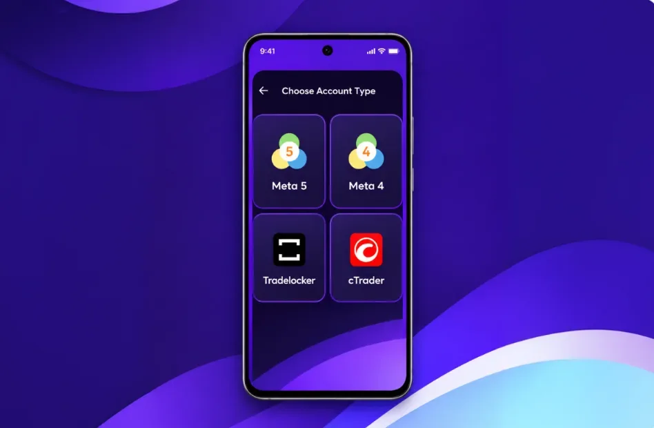 Plancana AI account type screen for connecting Meta 5, Meta 4, Tradelocker or cTrader