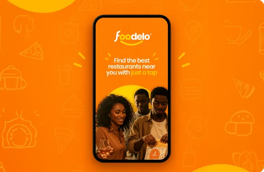 Foodelo app home screen inviting customers to find restaurants near them