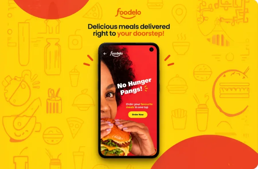 Foodelo promotional screen for ordering favourite meals
